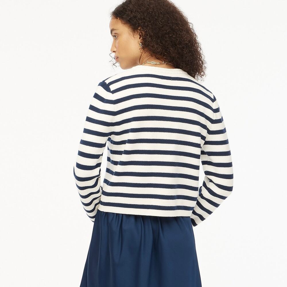 NWT J. Crew Factory Striped Cotton Cardigan Sweater Ivory Navy Stripe - Size: XL - Picture 2 of 10